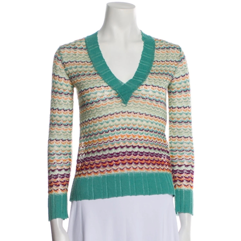M missoni open weave v neck multi color sweater sz us 6